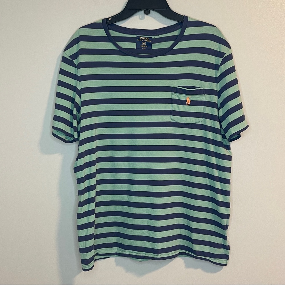 POLO Ralph Lauren Custom Fit SS Striped Tshirt Green/Blue XL
